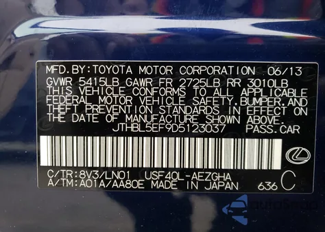 2013 Lexus Ls 460 z USA, uszkodzony, nr VIN JTHBL5EF9D5123037